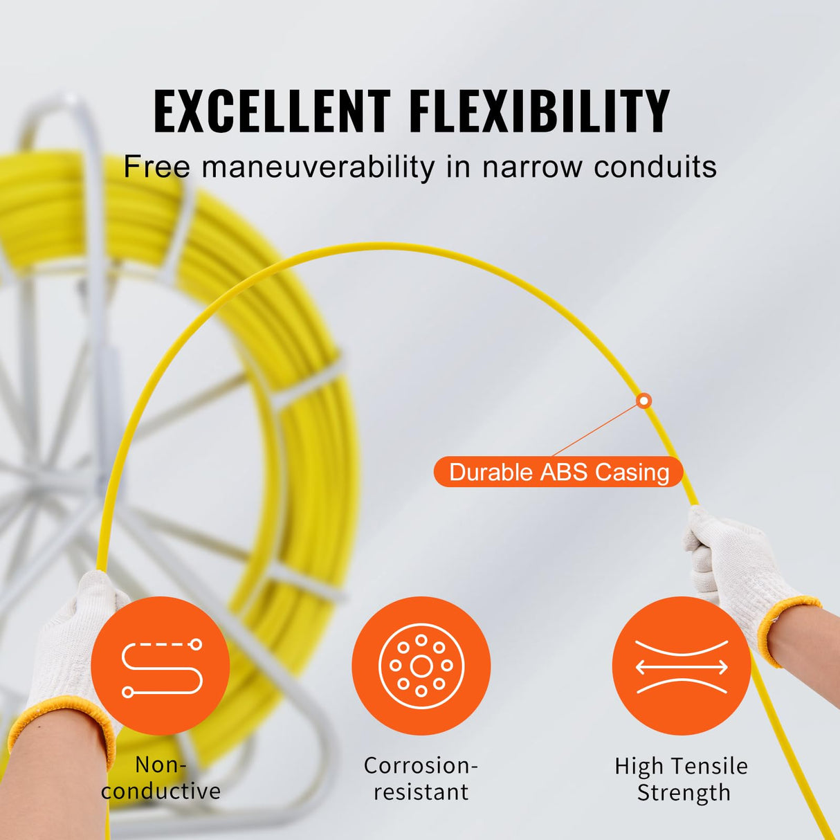 VEVOR Rodder - Cable de fibra de vidrio (130 m, 4,5 T, 6 mm, radio de curvatura, fibra de vidrio, con jaula y soporte, 150 g/m)