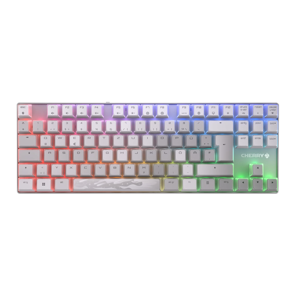CHERRY MX 8.2 TKL Wireless XAGA, Teclado Gaming Inalámbrico sin Bloque Numérico, Disposición Alemania (QWERTZ), Bluetooth, 2,4 GHz & Cable, Switches MX2A RED, Blanco