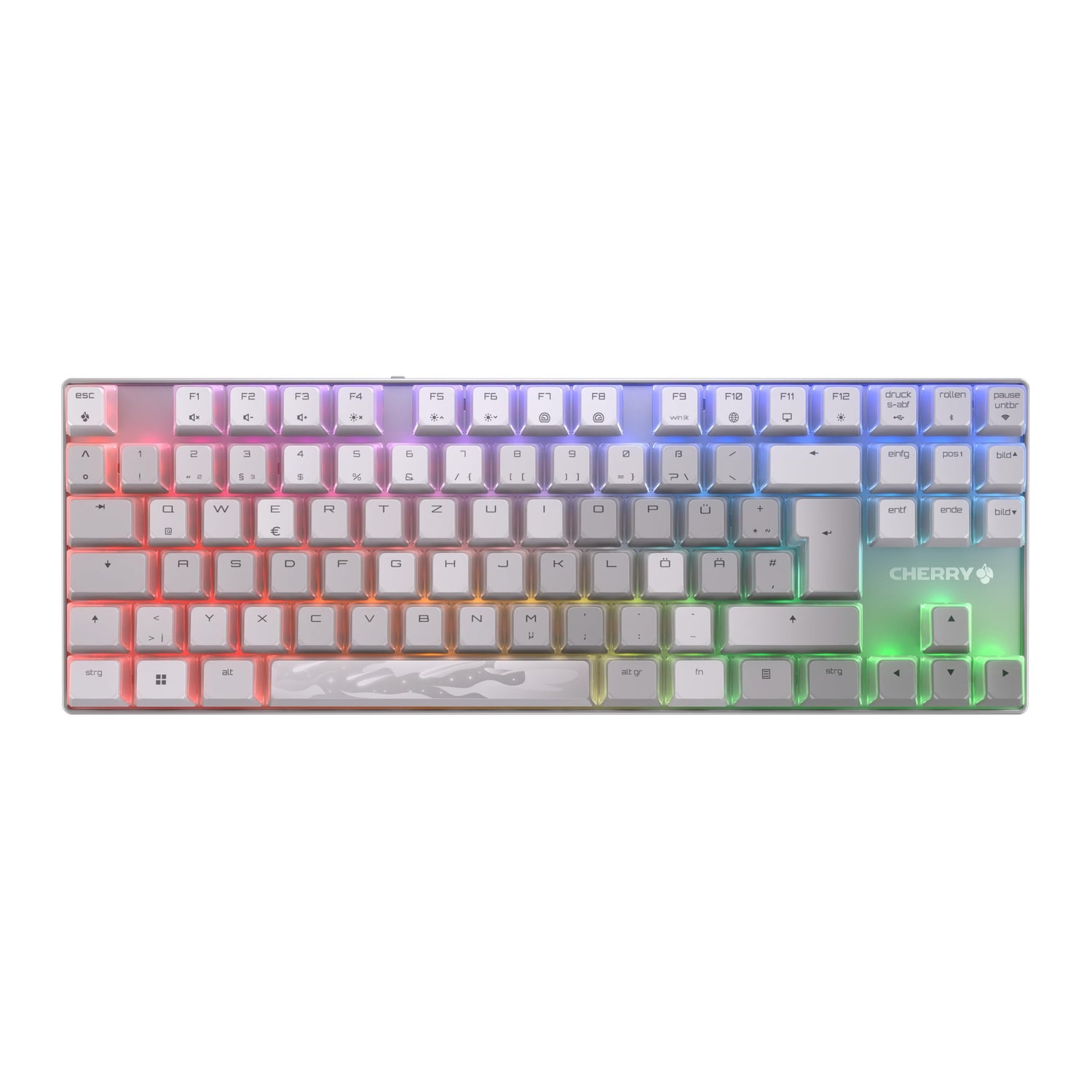 CHERRY MX 8.2 TKL Wireless XAGA, Teclado Gaming Inalámbrico sin Bloque Numérico, Disposición Alemania (QWERTZ), Bluetooth, 2,4 GHz & Cable, Switches MX2A RED, Blanco