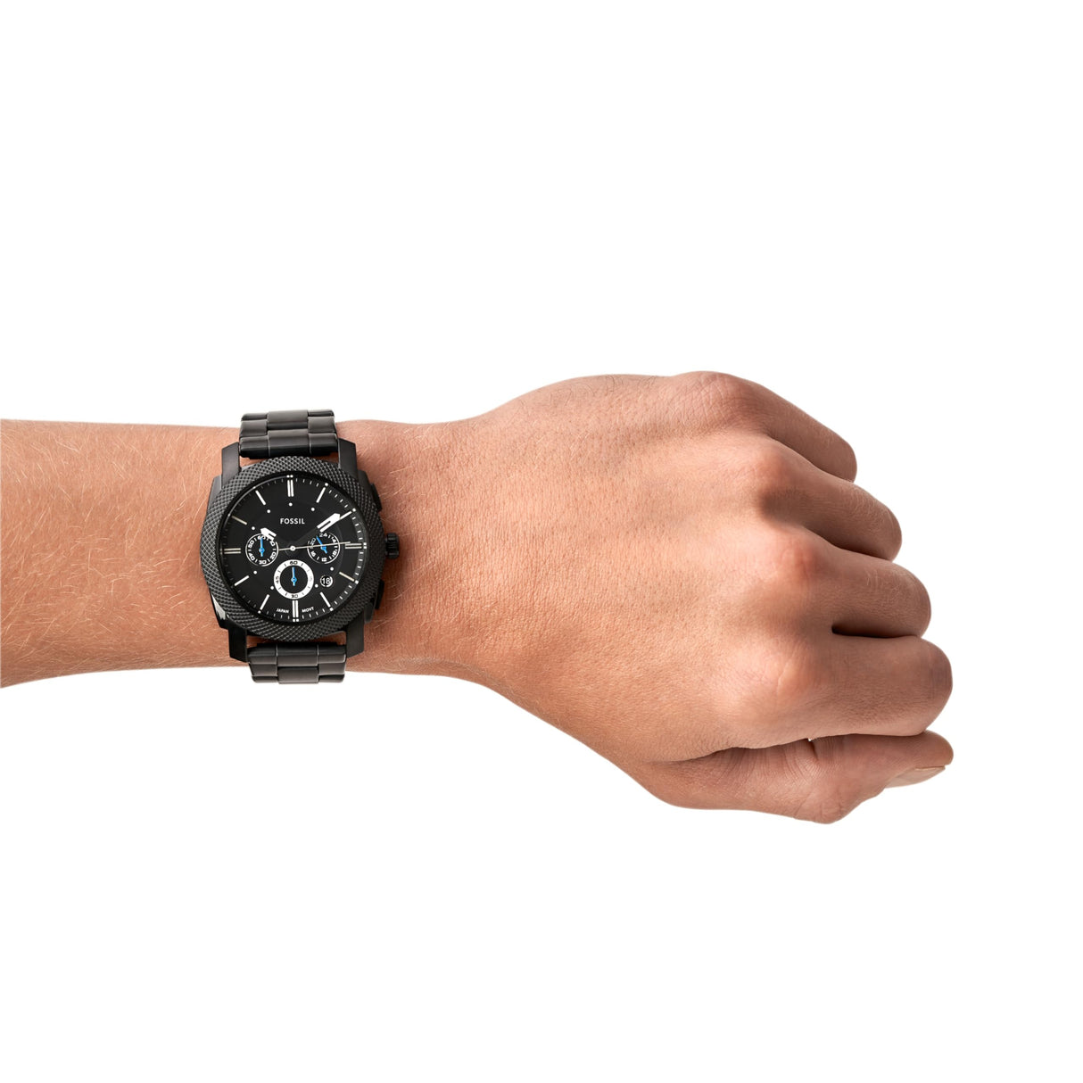 Fossil Reloj para hombre Machine, movimiento cronógrafo de cuarzo, 45mm Caja de acero negro con correa de acero, FS4552, 45MM, Gris Oscuro y Azul