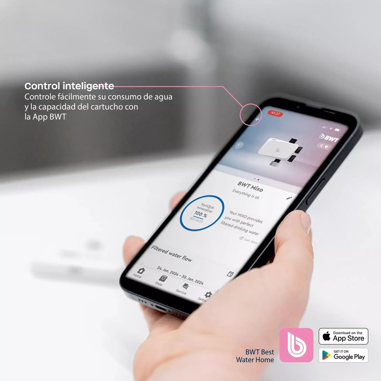 BWT MIXXO Starter Kit "Soft" | filtro de agua premium para grifo | purificador de agua doméstico | sistema filtro de agua innovador | descalcificador compacto bajo fregadero