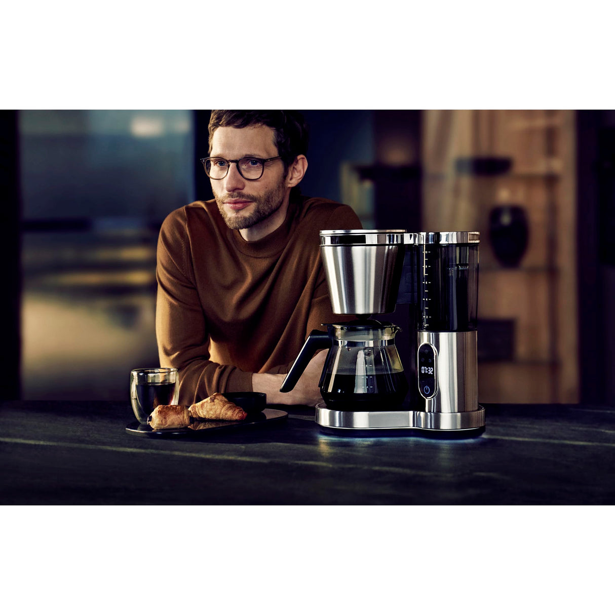 WMF Lumero Cafetera de filtro con jarra de cristal, café de filtro, 10 tazas, función temporizador, placa calentadora, cafetera con depósito de agua extraíble, apagado automático, 1000 W