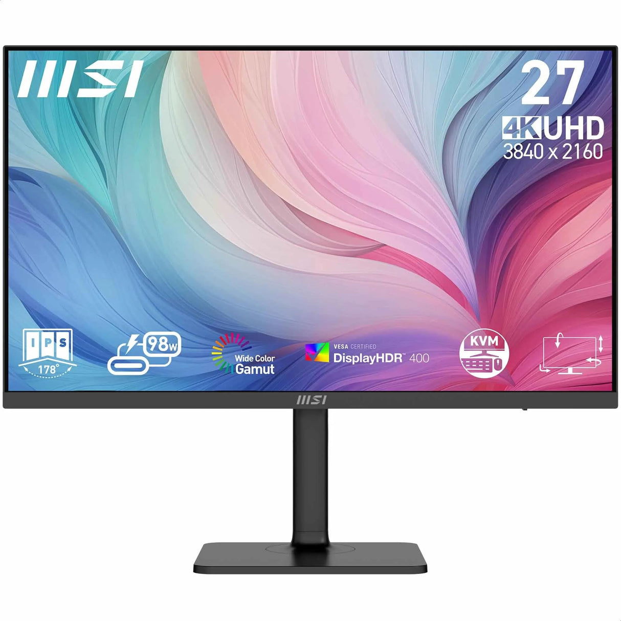MSI Modern MD272UPHG 27-Inch UHD Office Monitor - 3840 x 2160 IPS Panel, 60Hz, Eye-Friendly Screen, VESA Mountable, 4-Way Adjustable - HDMI 2.0b, DisplayPort 1.4a, Type-C, USB-B, USB-A