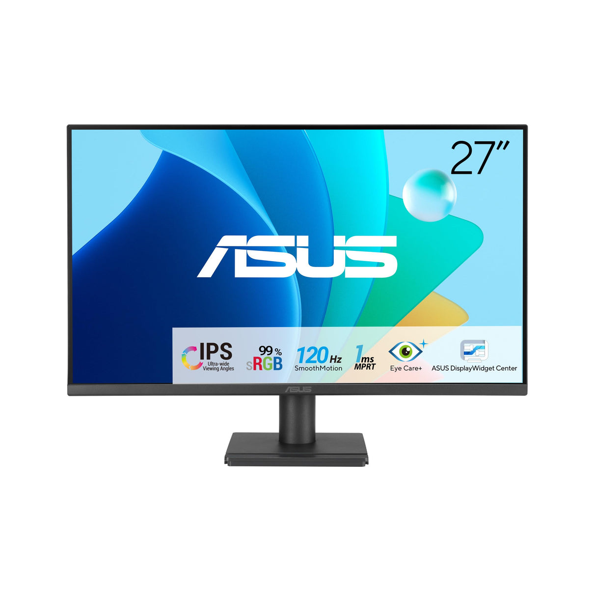 ASUS VA279HG Monitor Eye Care Gaming de 27", IPS, Full HD, 99% sRGB, sin Marco, 120 Hz, Adaptive-Sync, 1 ms MPRT, HDMI, VGA, Baja emisión de luz Azul, antiparpadeo, montable en Pared