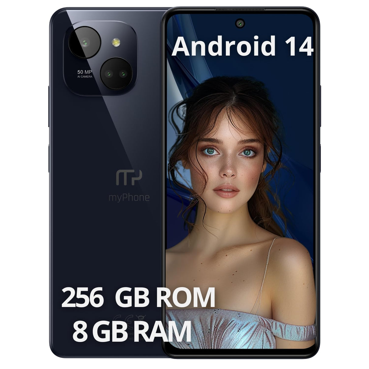 Limitiertes schlankes und Elegantes Smartphone NFC-Funktion ohne Vertrag myPhone N23 Plus 5G Midnight Blue + Akku 5000mah Kamera 50mpx, FHD+ Display 256 GB, bis zu16GB RAM Android 14. 6'78 Zoll