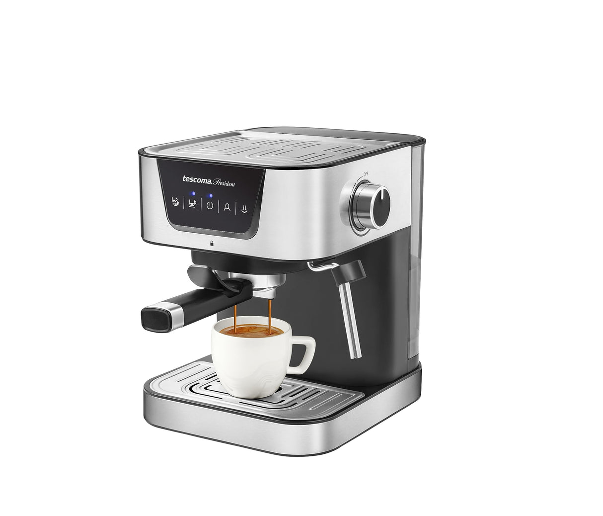 Tescoma 909010 - Máquina de espresso manual de 19 bar, con lanza de vapor, brazo de doble salida, calentadores de suelo, línea President