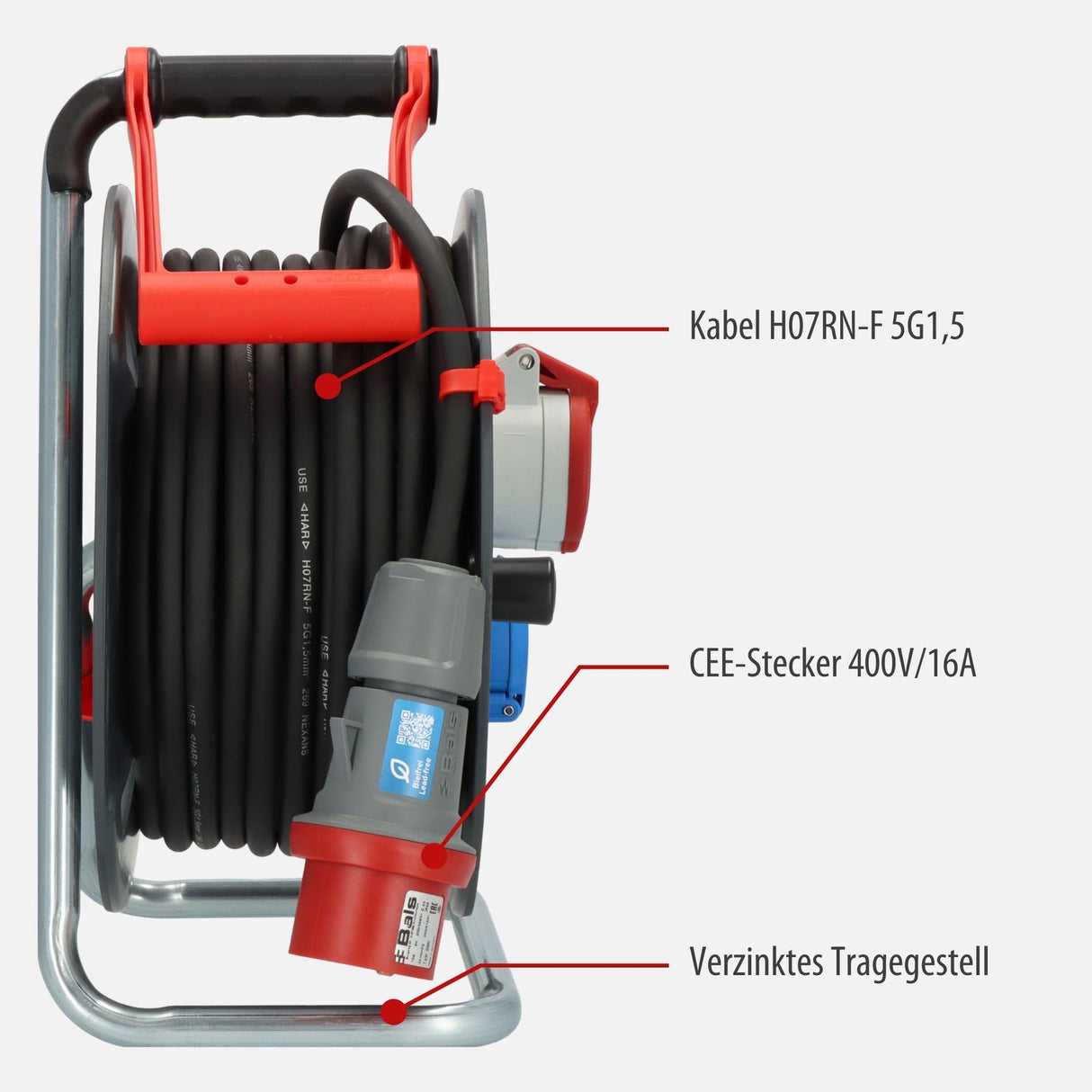 Brennenstuhl Garant CEE 1 V2 IP44 Carrete de Cable (CEE con Cable de 30 m en Negro, Fabricado en Alemania, Uso Permanente para Exteriores IP44)
