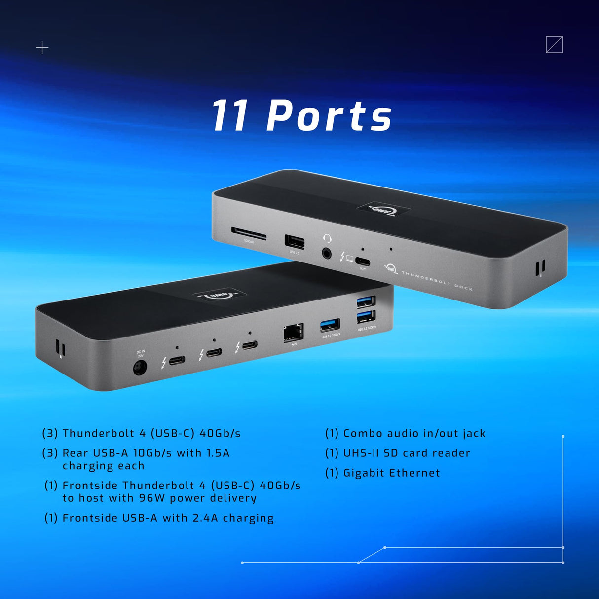 OWC Thunderbolt Dock con 11 Puertos, Pantallas 8k, 2X 4k @ 60Hz, 1x 4k @ 120Hz, Gigabit Ethernet, 3X TB4 (USB-C), 3X USB Gen 2 Tipo-A, 1x USB 2, Cable Incluido, Space Grey