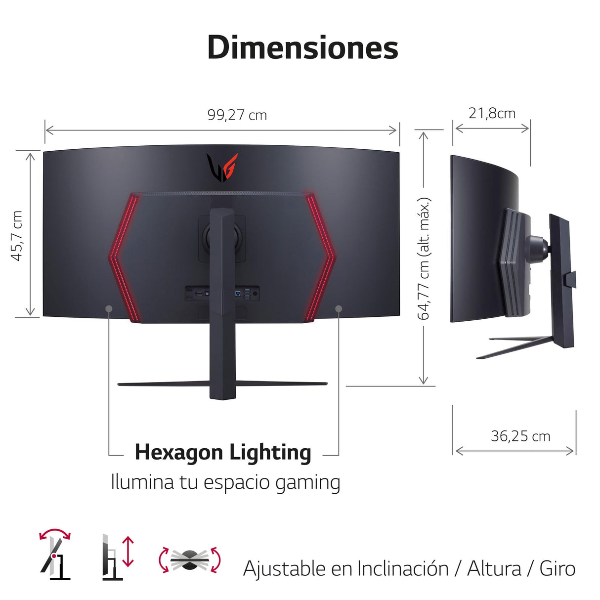 LG 45GR95QE-B - Monitor Gaming Ultragear (OLED: 3440x1400, 21:9, 200cd/m², 1.5M:1, 0.03ms, 240Hz, DCI-P3>90%, HDR10); diag. 113cm; HDMI, USB-A; NVIDIA G-Sync, AMD FreeSync Premium, Negro