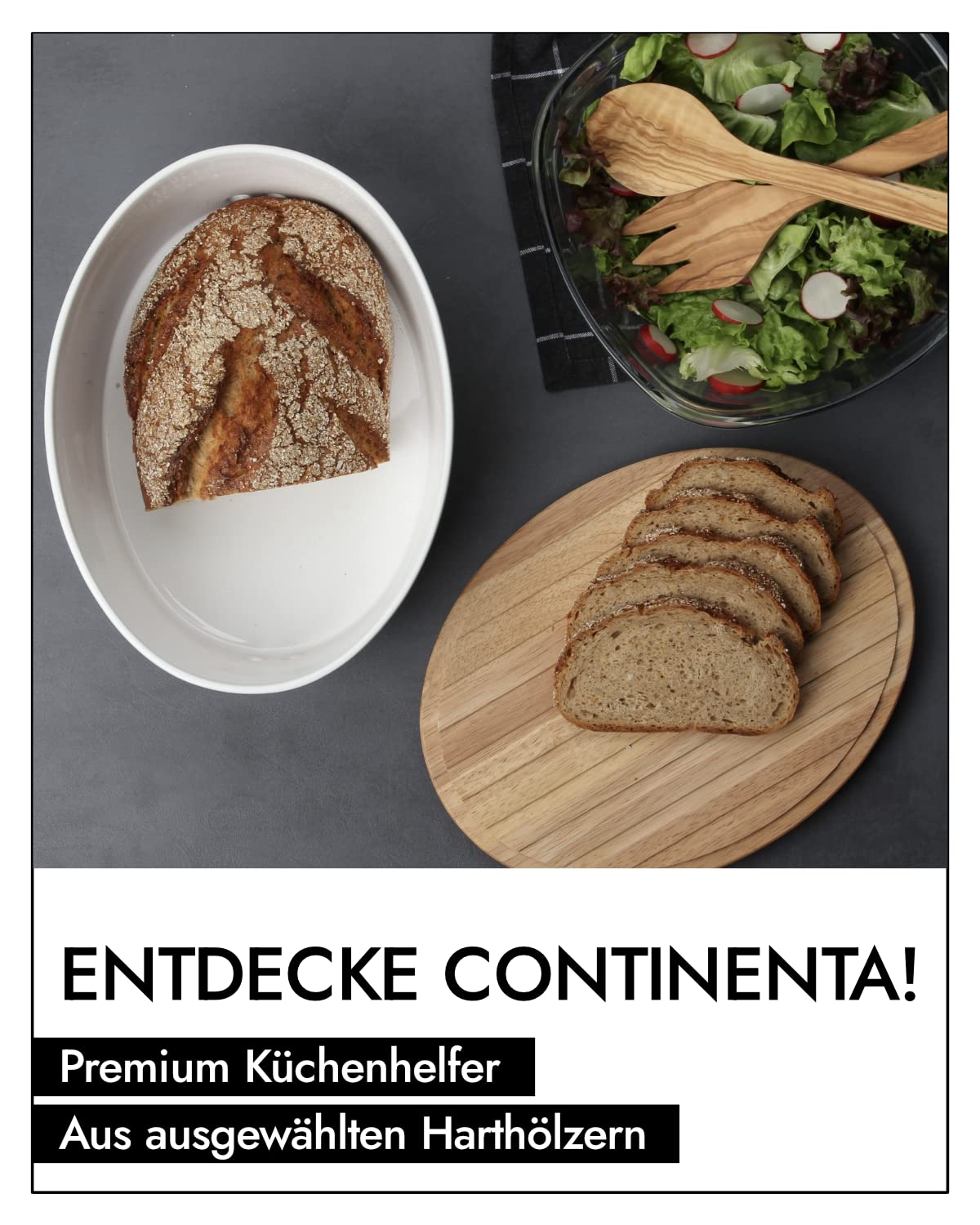 Continenta multifunción de Tabla para Cortar de Madera, con 3 cajones de Acero Inoxidable, 50 x 32,5 x 8 cm