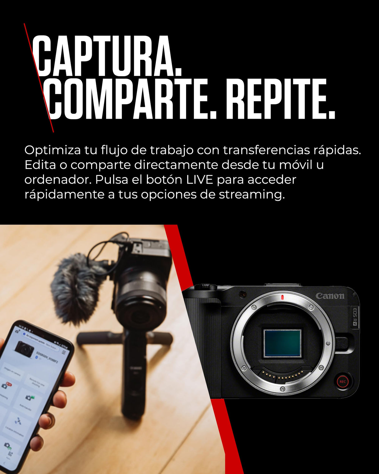 Canon EOS R50 V - (Cuerpo de Cámara) para Vlogging Compatible con Objetivos Canon RF | Creadores de Contenido, Vlogs y Viajes | Conexión por Bluetooth