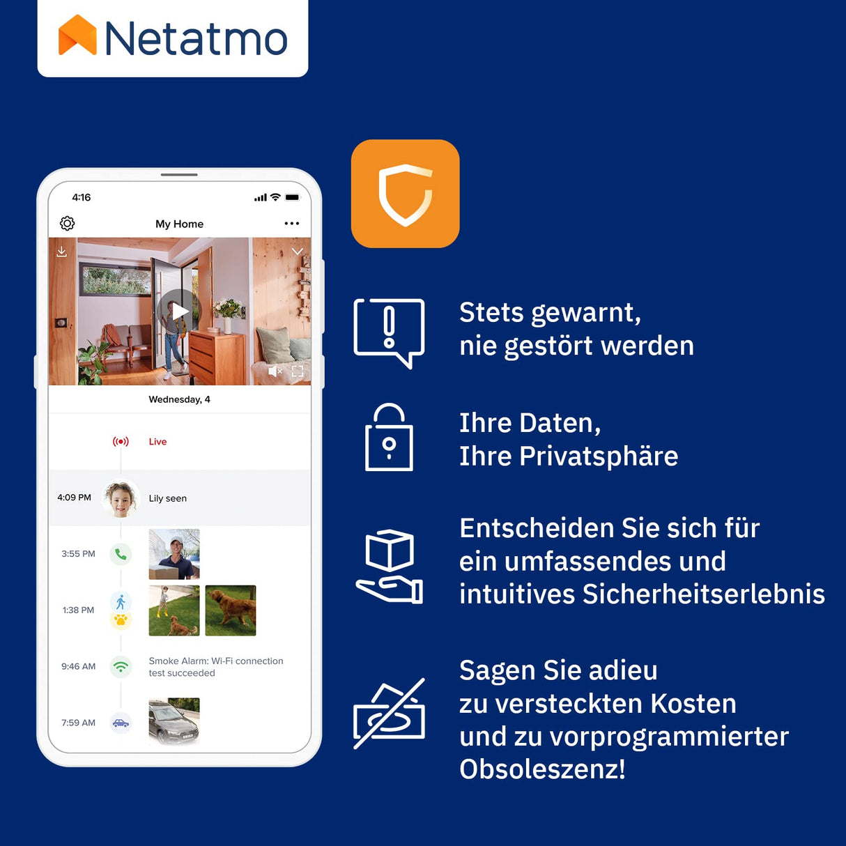 Netatmo Cámara de vigilancia exterior inteligente con sirena de 105 dB, WiFi, iluminación integrada, detección de movimiento, visión nocturna, sin suscripción, blanca, NOC-S-W-DE