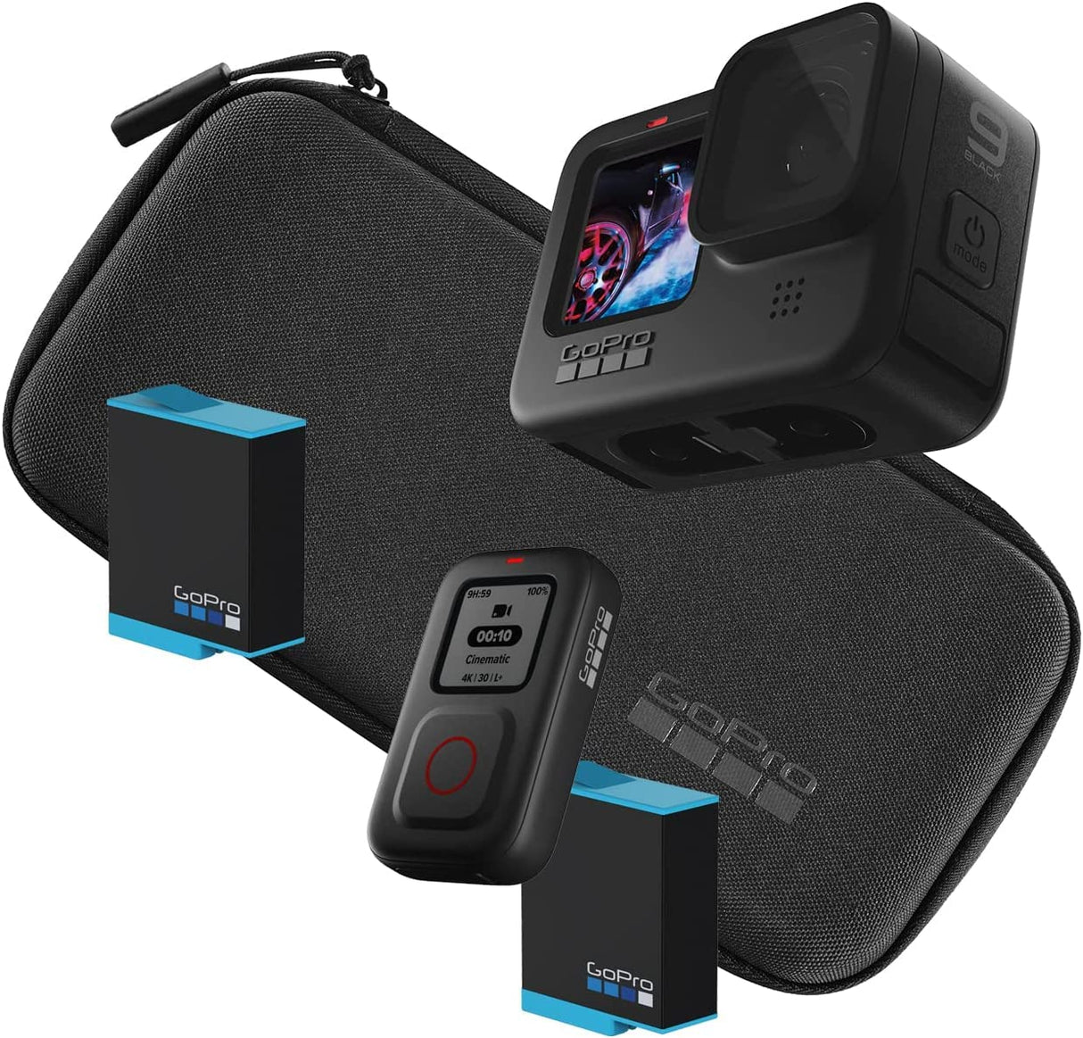 Paquete GoPro HERO9 Black: Incluye el Control Remoto, la batería de Repuesto (2 en Total) y el Estuche de Transporte