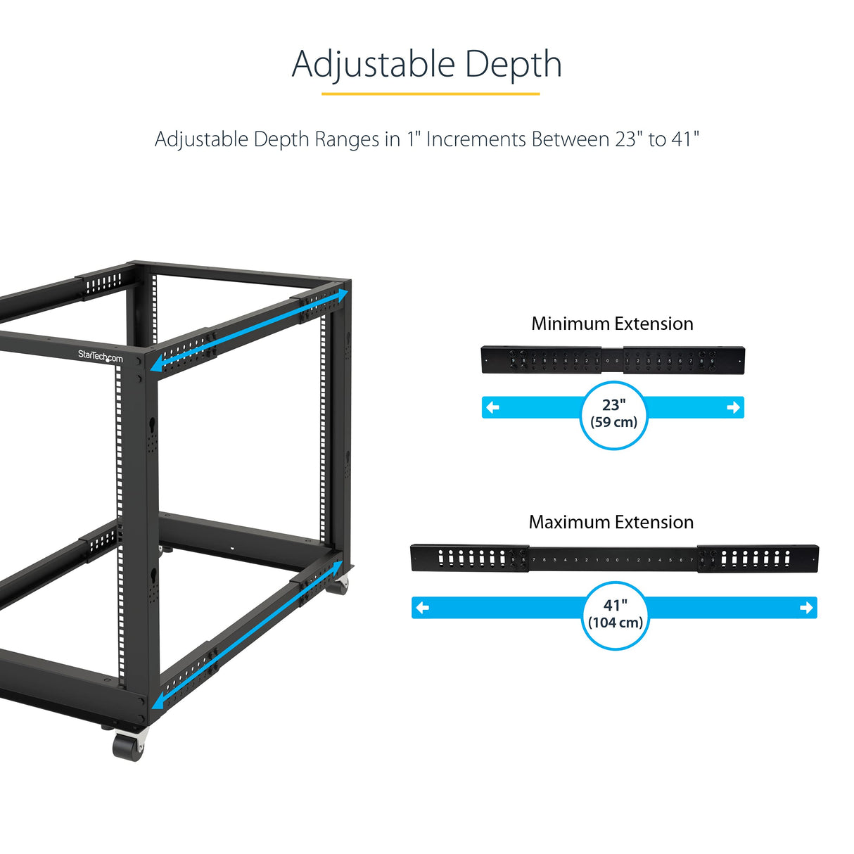 StarTech.com Rack 18U Móvil de Marco Abierto de 4 Columnas para Servidores, Rack de Cuatro Columnas de 19 Pulgadas para Equipo de Red e Informático, Ruedas o Patas Niveladoras, 4POSTRACK18U