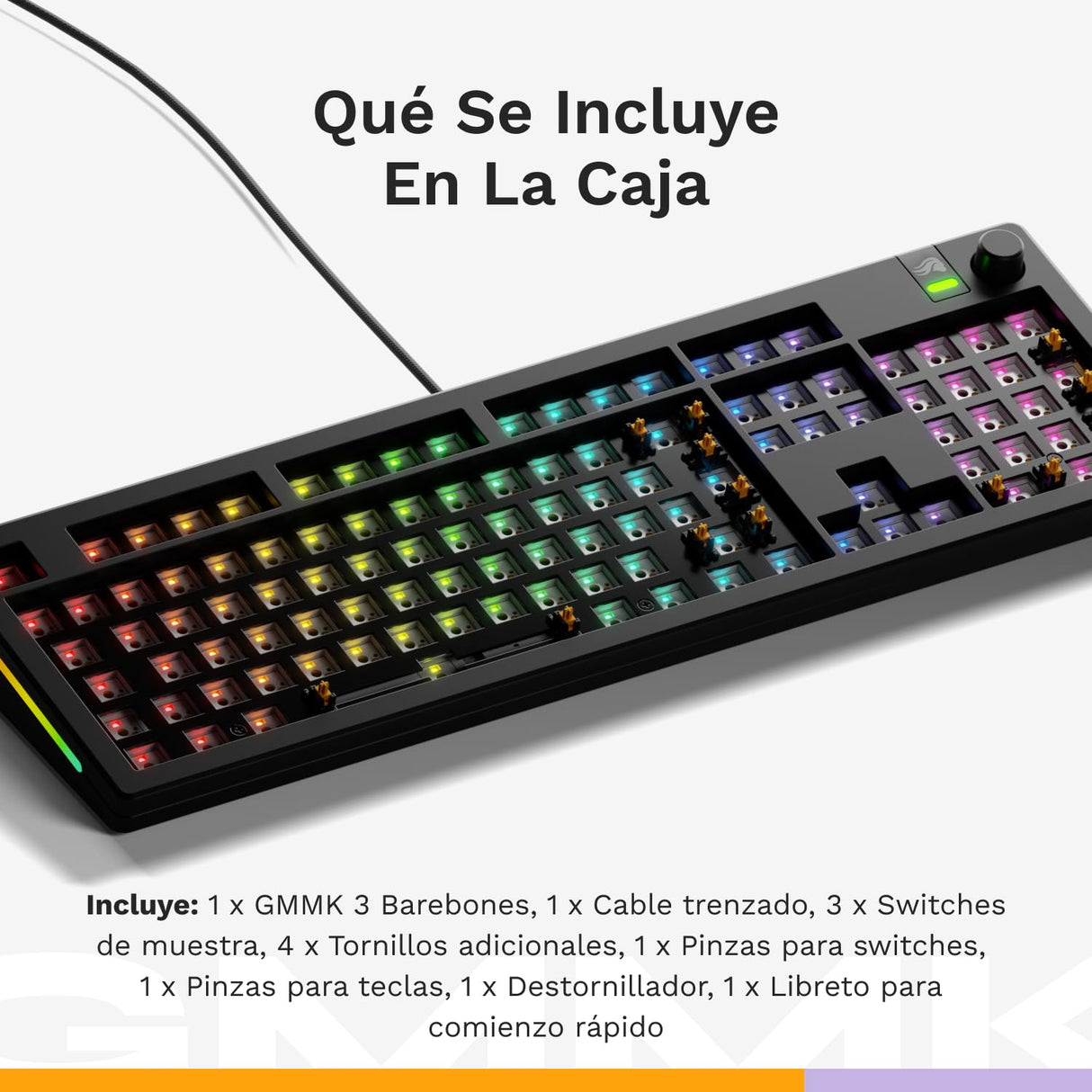 Glorious Gaming GMMK 3 Barebones Kit de Teclado Gaming Personalizado, Teclado mecánico 100%, Juntas modulares, switches Hot Swap 5 Pin MX, Espuma fonoabsorbente, Placa de Aluminio, ISO/UE - Negro