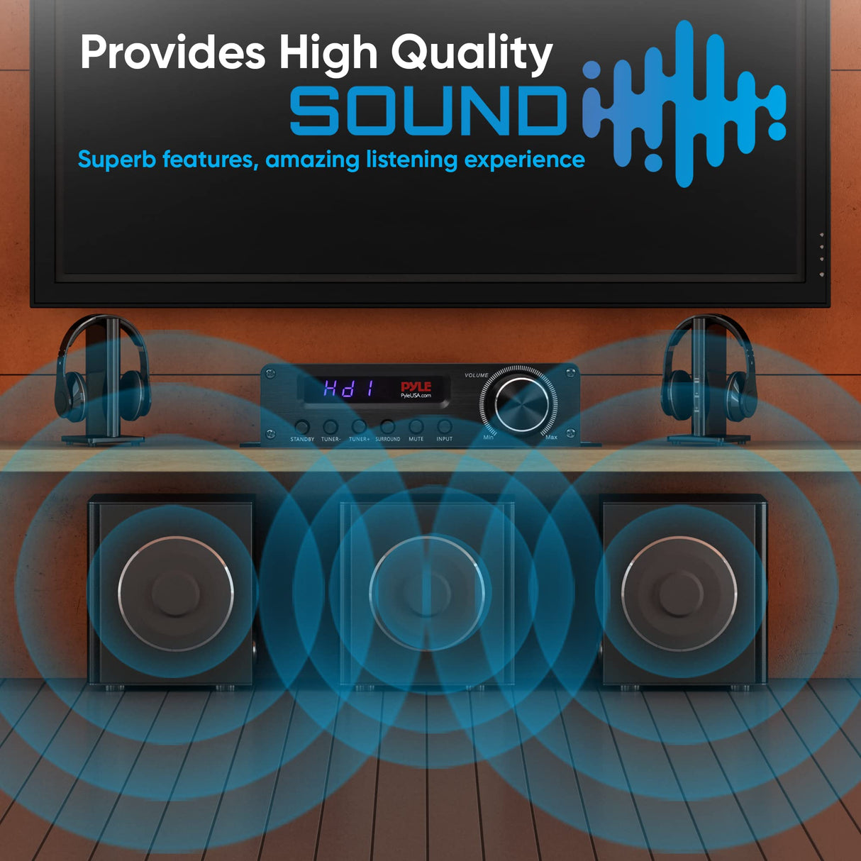 Pyle USA - PFA560BT - Wireless Bluetooth Home Audio Amplifier - 100W 5.1 Canal Home Theater Power Stereo Receptor, Sonido Envolvente w/HDMI, AUX, Antena FM, Entrada de Altavoz de subwoofer, Adaptador