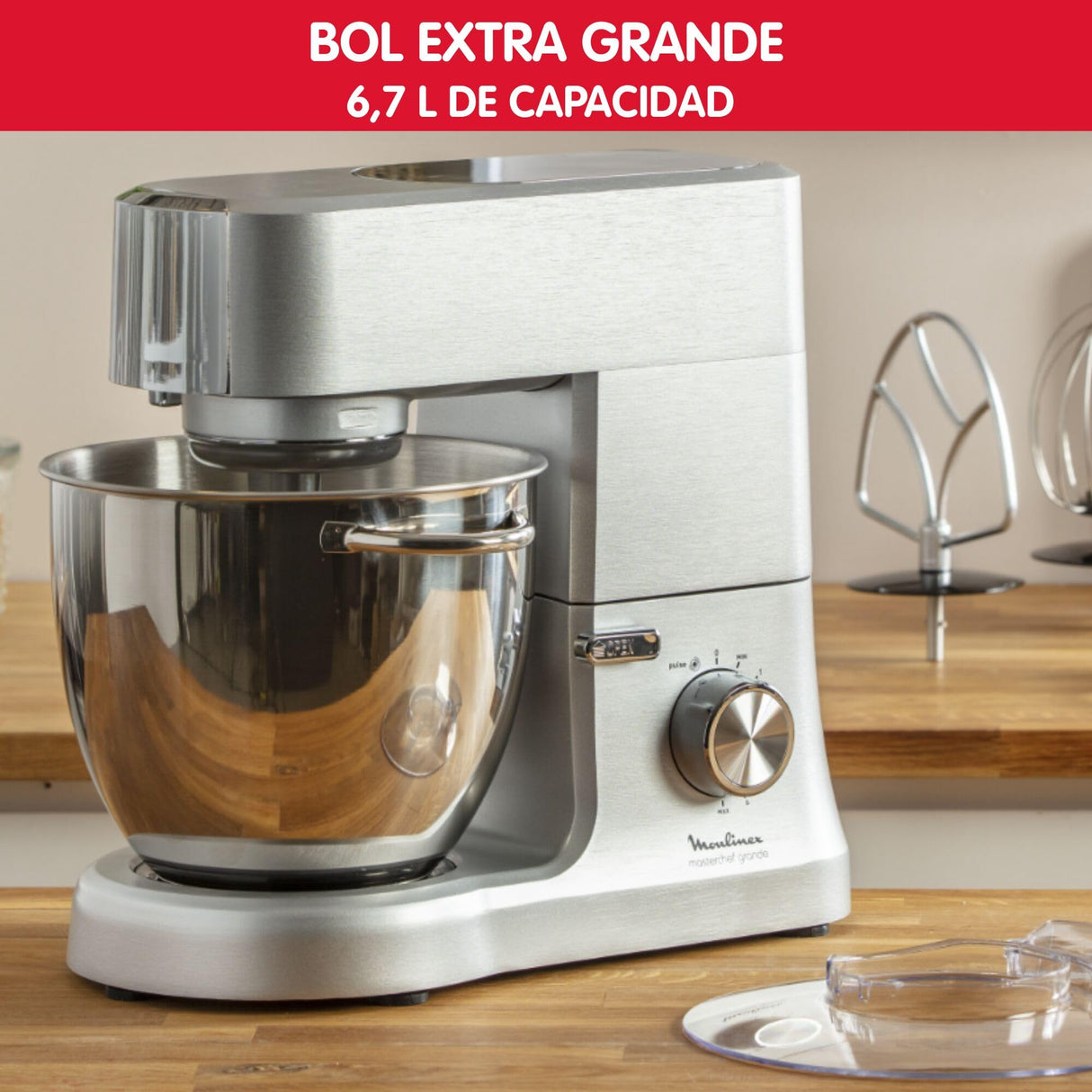 Moulinex Masterchef QA810D01 - Robot de cocina y repostería profesional 1500 W con kit de masas metálico, bol XL de 6,7 L, 4 posibilidades de accesoríos compatibles, de acero inoxidable