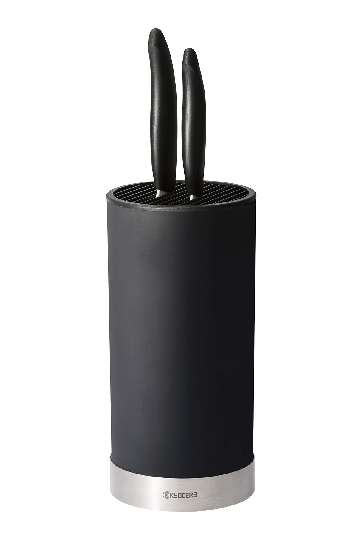 Kyocera KB-RD BK 2KN EU, Juego de cuchillos, Cuchillo utilitario de 11 cm, Cuchillo Santoku de 14 cm, bloque de cuchillo redondo para hasta 8 cuchillos, hoja de cerámica de circonio afilada