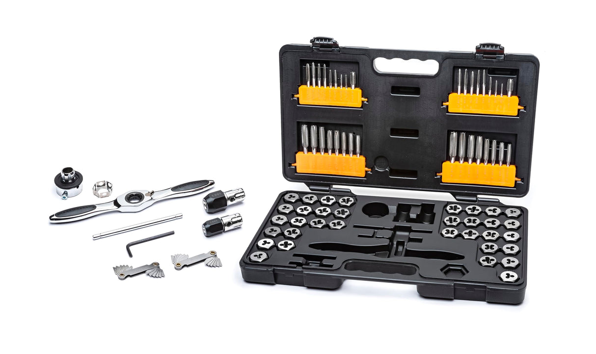 GearWrench 3887 Juego de Llaves de Machos y Terrajas de Trinquete SAE y Métrico, 77 Piezas