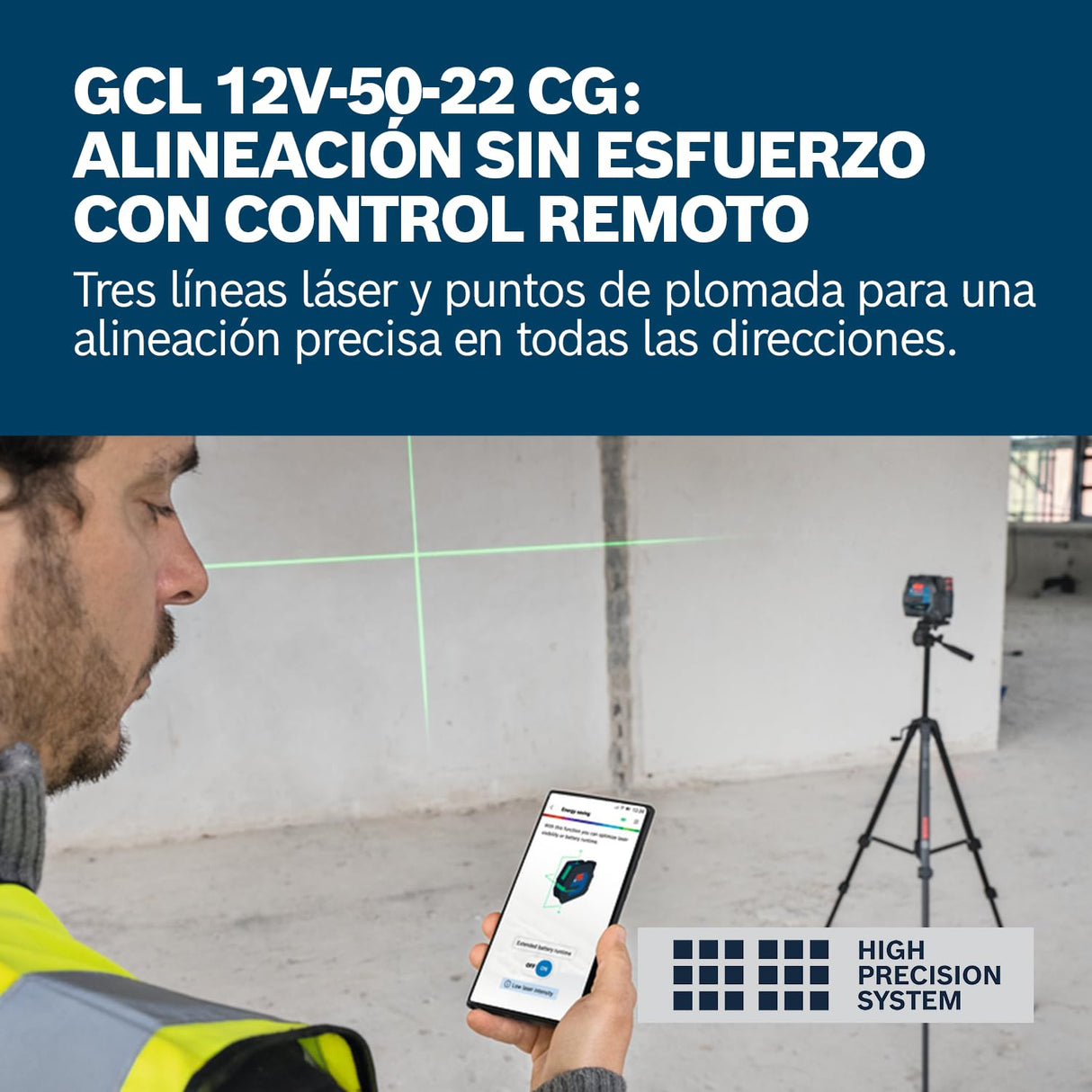 Láser combinado GCL 12V-50-22 CG de Bosch Professional (alcance de hasta 50 m con receptor, doble fuente de alimentación, soporte RM 20, GBA 12V 2.0Ah, GAL 12V-40, funda, L-Boxx 136)