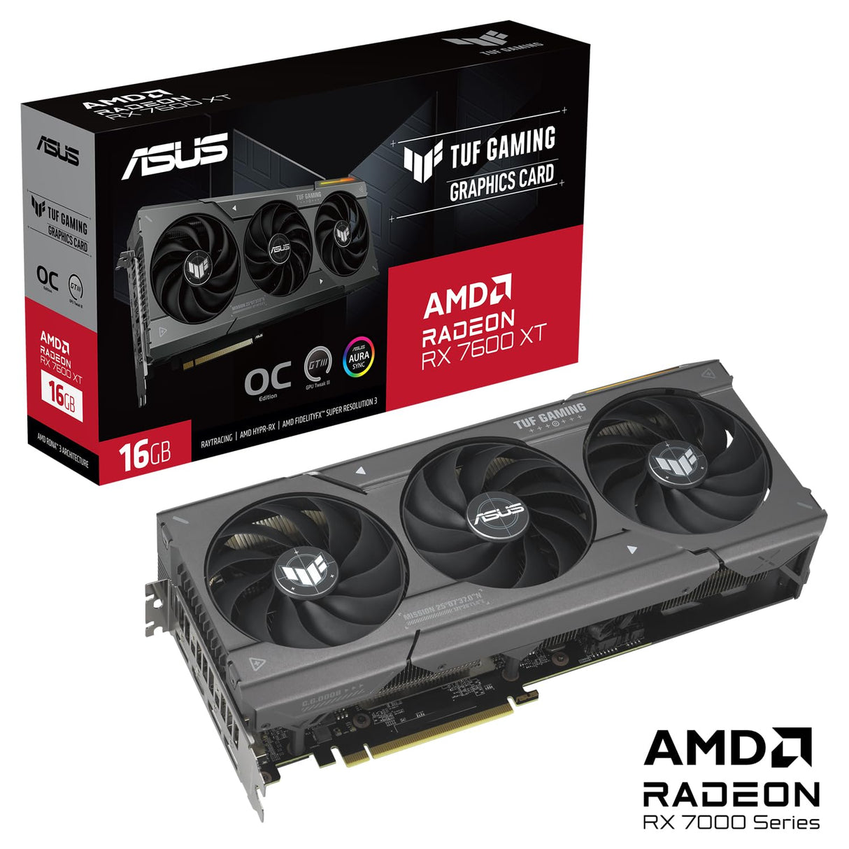 ASUS TUF Gaming Radeon RX 7600 XT OC Edition 16GB GDDR6 - Tarjeta gráfica (PCIe 4.0, 16GB GDDR6, HDMI 2.1, DisplayPort 2.1)