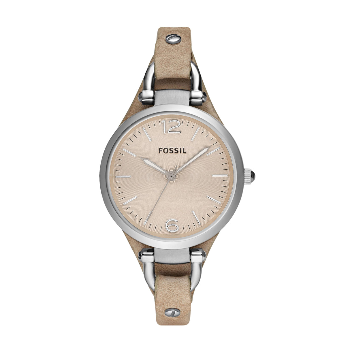 Fossil Georgia Reloj para mujer, movimiento de cuarzo con correa de acero o piel, Marrón claro y tono plata, 32MM