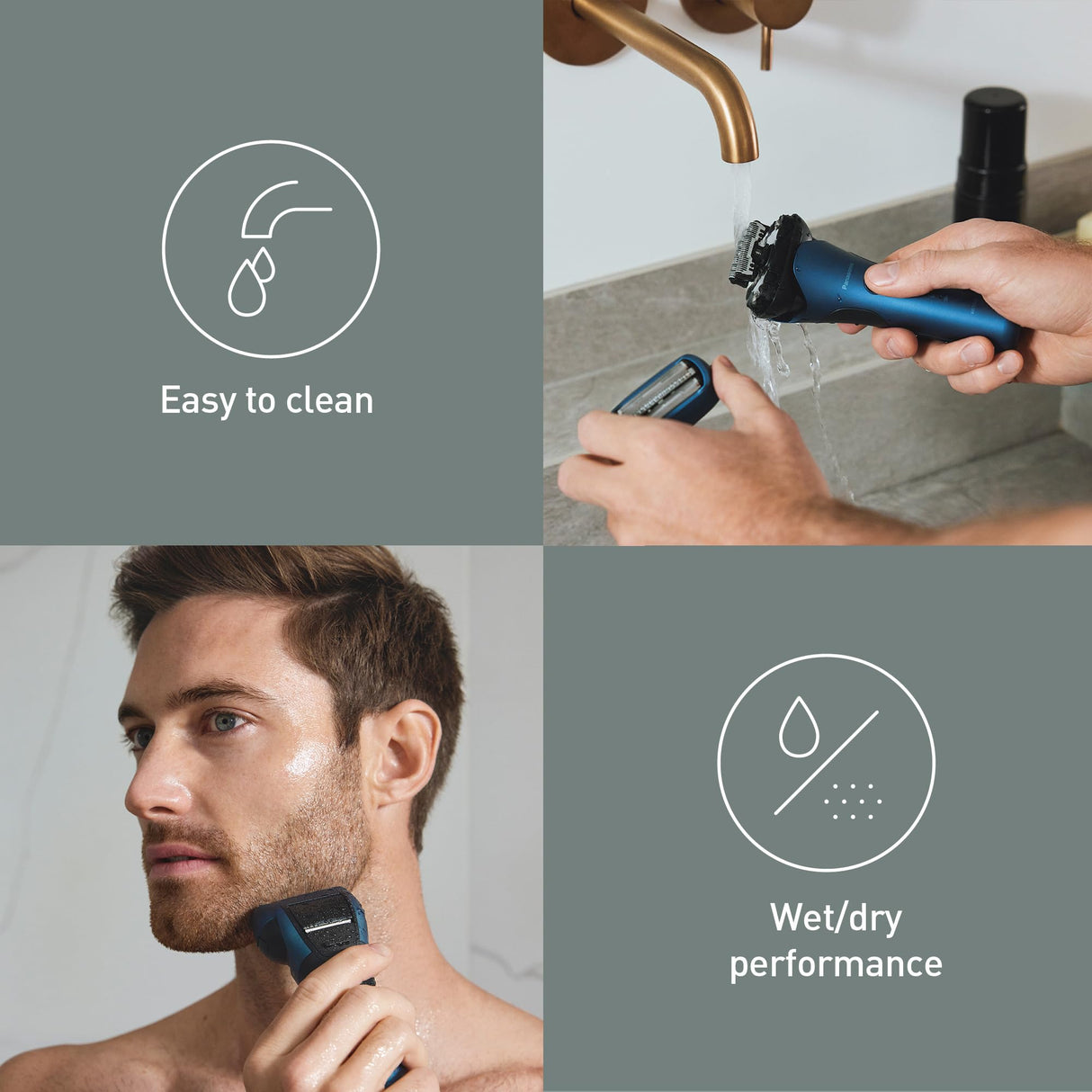 Panasonic Series 700 ES-ALT4B Afeitadora Eléctrica 3 Hojas para Uso en Seco y Húmedo para Hombres, Inalámbrica Impermeable, Sensor Receptivo, Cabezal Flexible, Trimmer, Agarre Ergonómico, Azul