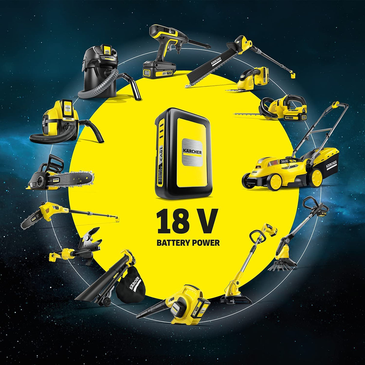 Kärcher 18 V Motosierra CNS 18-30, longitud de espada: 30 cm, lubricación de cadena automática, protección antirretroceso, máx. 35-70 cortes, compatible con batería 18 V Kärcher, batería no incluida