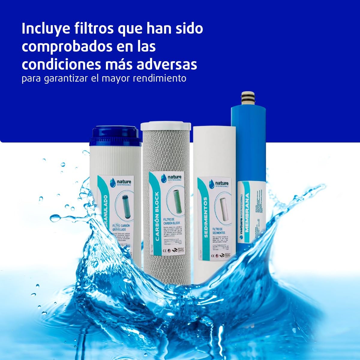 Equipo de Osmosis Inversa - Kit para Osmosis de 5 Etapas - Capacidad para 6 L - Incluye Membrana de 75GPD, Deposito de Agua, Bomba y Filtros - Nature Water Professionals