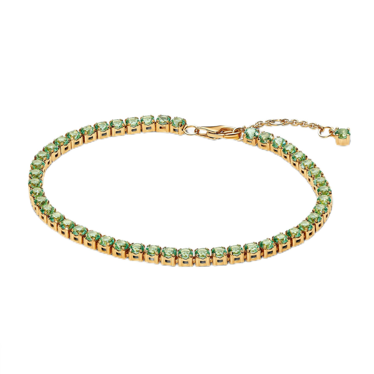 Pandora Pulsera de tenis verde brillante chapada en oro de 14 quilates con cristales de la colección Timeless, longitud: 16 cm, 561469C02-16, 561469C02-16, Plata de ley, Circonita cúbica