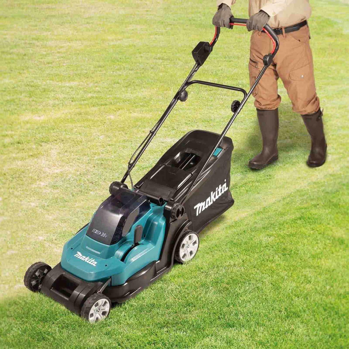 Makita DLM382CT2 - Cortacésped doble de iones de litio LXT de 18 V (36 V), 38 cm, con 2 baterías de 5,0 Ah y cargador de doble puerto