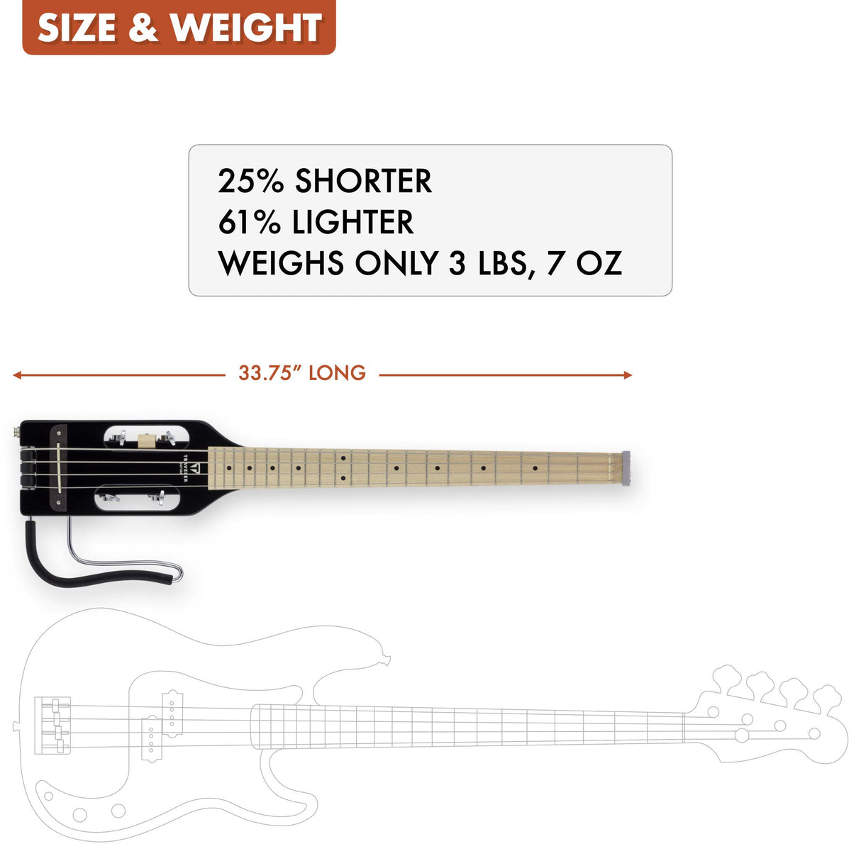Traveler Guitar Bajo ultraligero, negro brillante (ULB BKGMP)