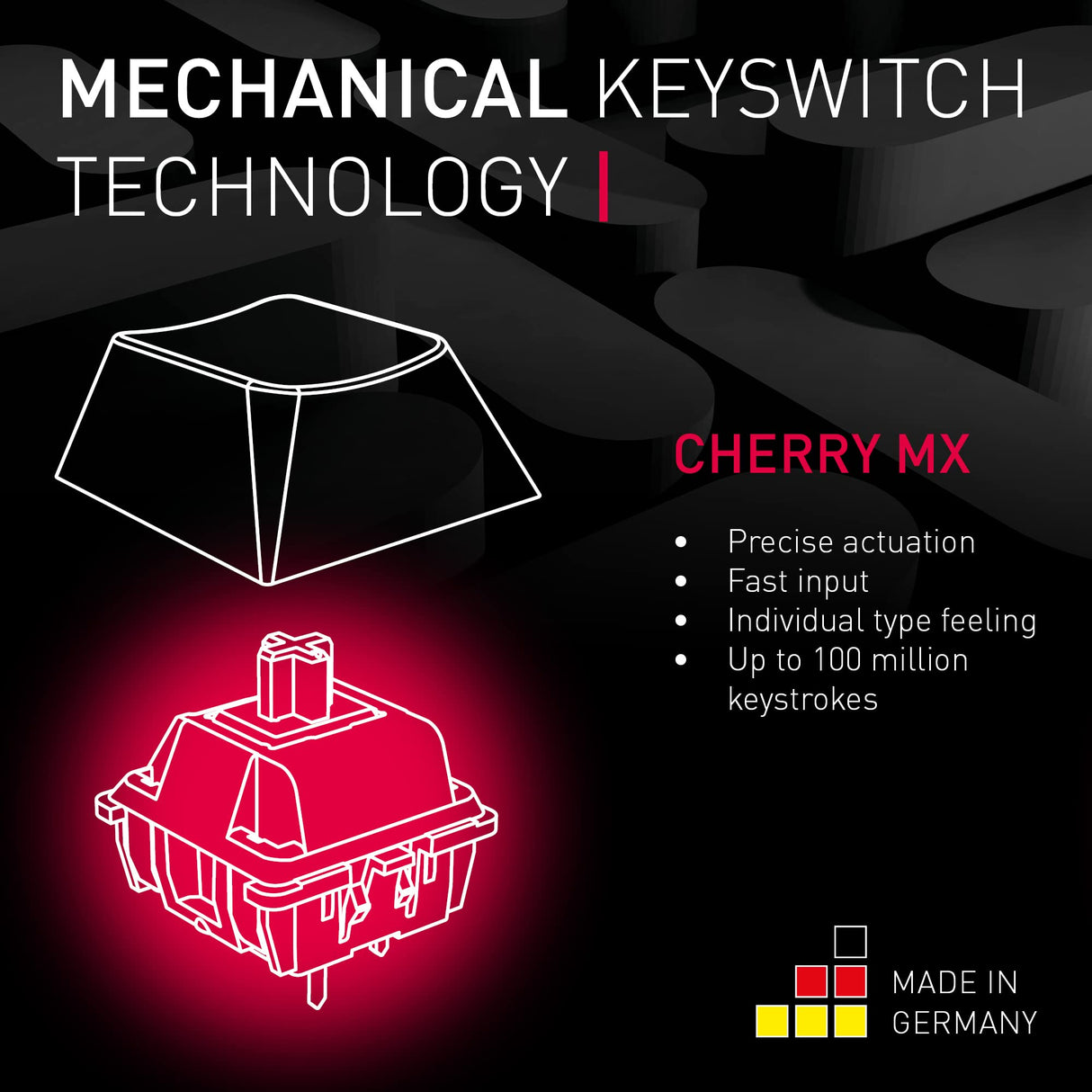CHERRY MX 3.0S Wireless, teclado Gaming mecánico inalámbrico con iluminación RGB, distribución de teclado francés (AZERTY), conexión Bluetooth, radiofrecuencia o cable, switches MX RED, negro