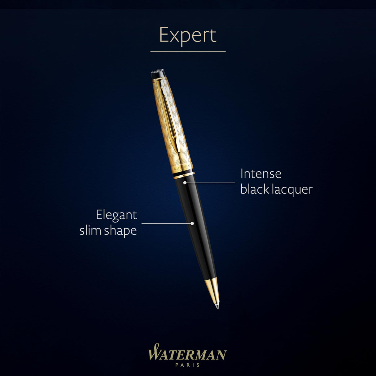 Bolígrafo Waterman Expert | Colección Opera | Negro y dorado | Estuche de regalo