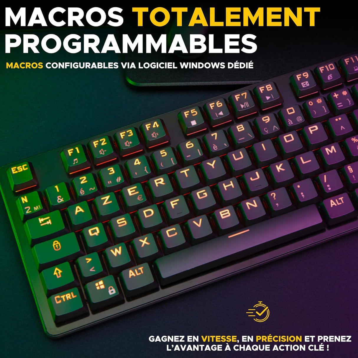 The G-Lab Keyz Platinium TKL - Teclado mecánico Rojo Outemu Low Profile AZERTY - Teclado Gamer TKL Ultra Fin, RGB & Teclas 100% Personalizable, Anti-Ghosting Total - PC/PS4/PS5/Xbox - New