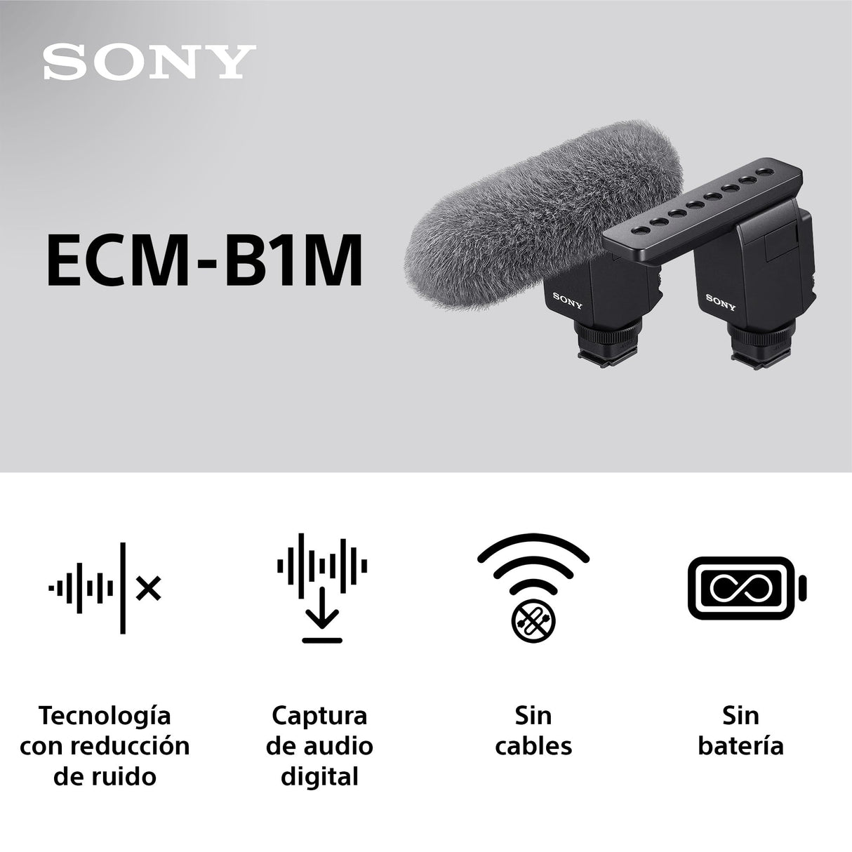 Sony ECM-B1M Micrófono Direccional, Compacto, Inalámbrico, sin Baterías, Negro