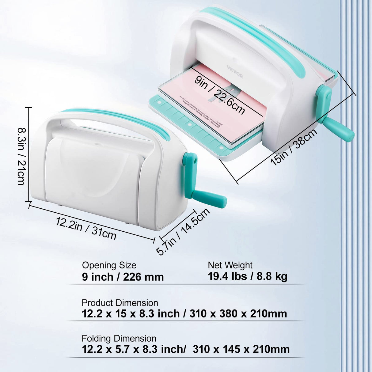VEVOR Máquina Troqueladora Apertura de Ancho de 226 mm Máquina de Troquelado y Estampado Manual con 8 Troqueles, 10 Cartulinas y 1 Carpeta A6 Juego Completo para Decoración Álbum Tarjetas Manualidades
