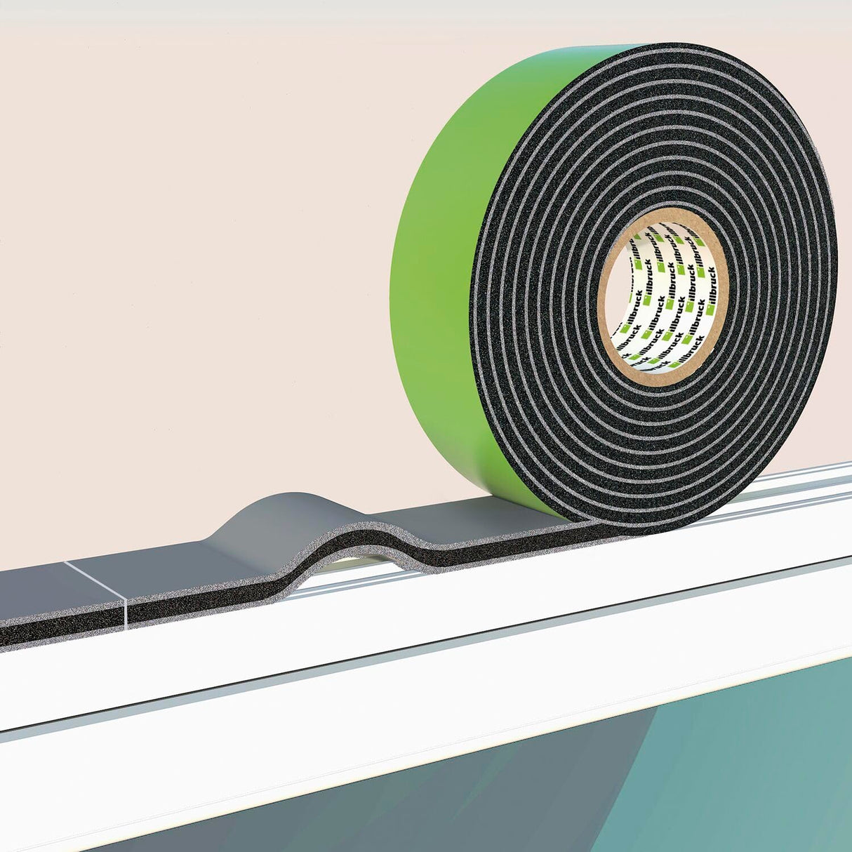 Illbruck Cinta de sellado para juntas B 58 mm TP654 con estructura de espuma de 3 capas, 8 m