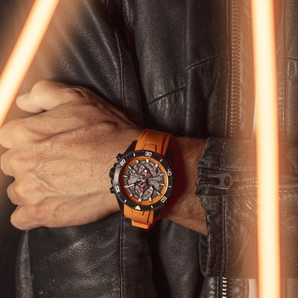 Lotus Reloj Hombre 18945/3 Vortex Caja de Acero Inoxidable 316l Negro Correa de Caucho Naranja