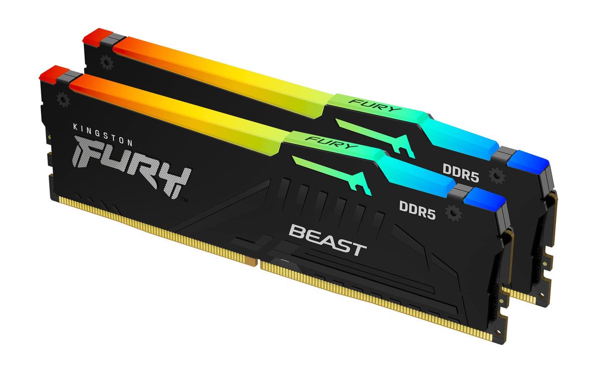 Kingston Fury Beast Negro RGB 128GB (2x64GB) 5600MT/s DDR5 CL36 DIMM Memoria Gamer para Ordenadores de sobremesa Kit de 2 AMD Expo/Intel XMP - KF556C36BBEAK2-128
