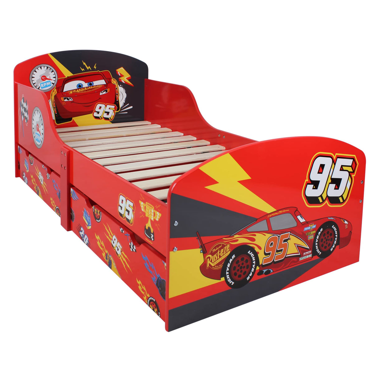 Disney Lightning McQueen Toddler Cama con almacenaje, Engineered Wood, Red, Small