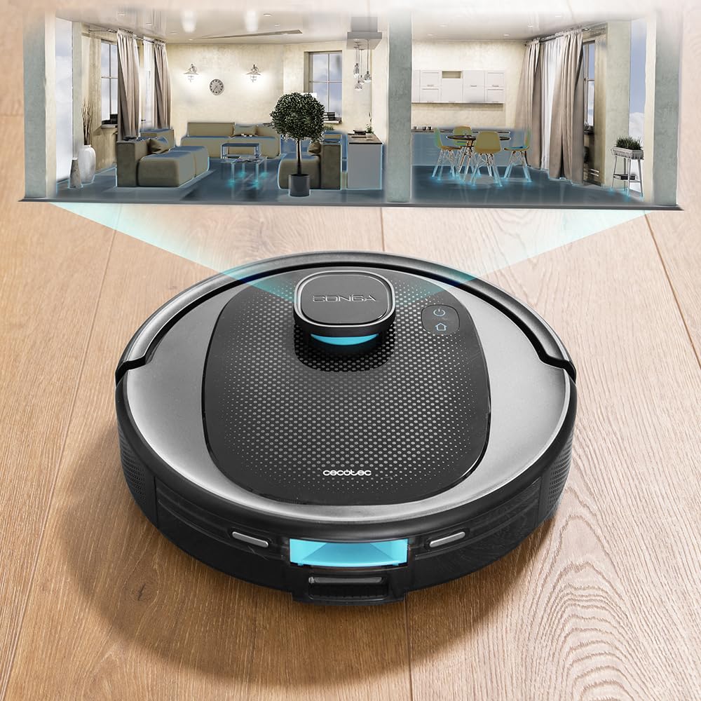 Cecotec Robot Aspirador Conga 7490 Eternal Home Genesis. iTech Laser Eye, 4en1, Room Plan, Base-SmartClean, 3000 Pa, Fregado, 110 Minutos, 8 Modos, Bolsa 2 L.