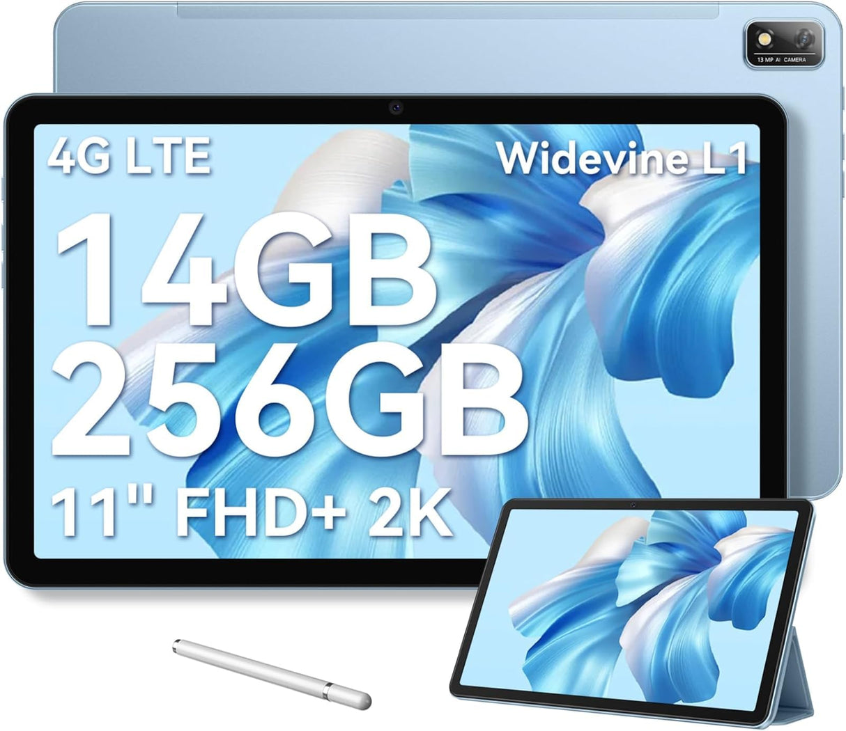 Blackview Tablet 11 Pulgadas, 14(8+6)GB RAM + 256GB ROM(1TB TF) 2K FHD Pantalla - Para Android 12, 4G LTE & 5G WiFi, 7680mAh, Widevine L1, 4 Altavoces/8MP+13MP/Face ID/GPS/OTG