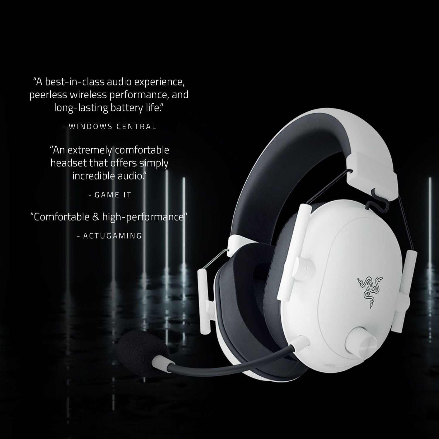 Razer Blackshark V2 Hyperspeed - PC Auriculares Inalámbricos para Juegos E-Sports Ligeros 280g (Micrófono de Banda Superancha, Diafragma Triforce 50mm, Espuma Aislante del Sonido, 70 Horas) Blanco