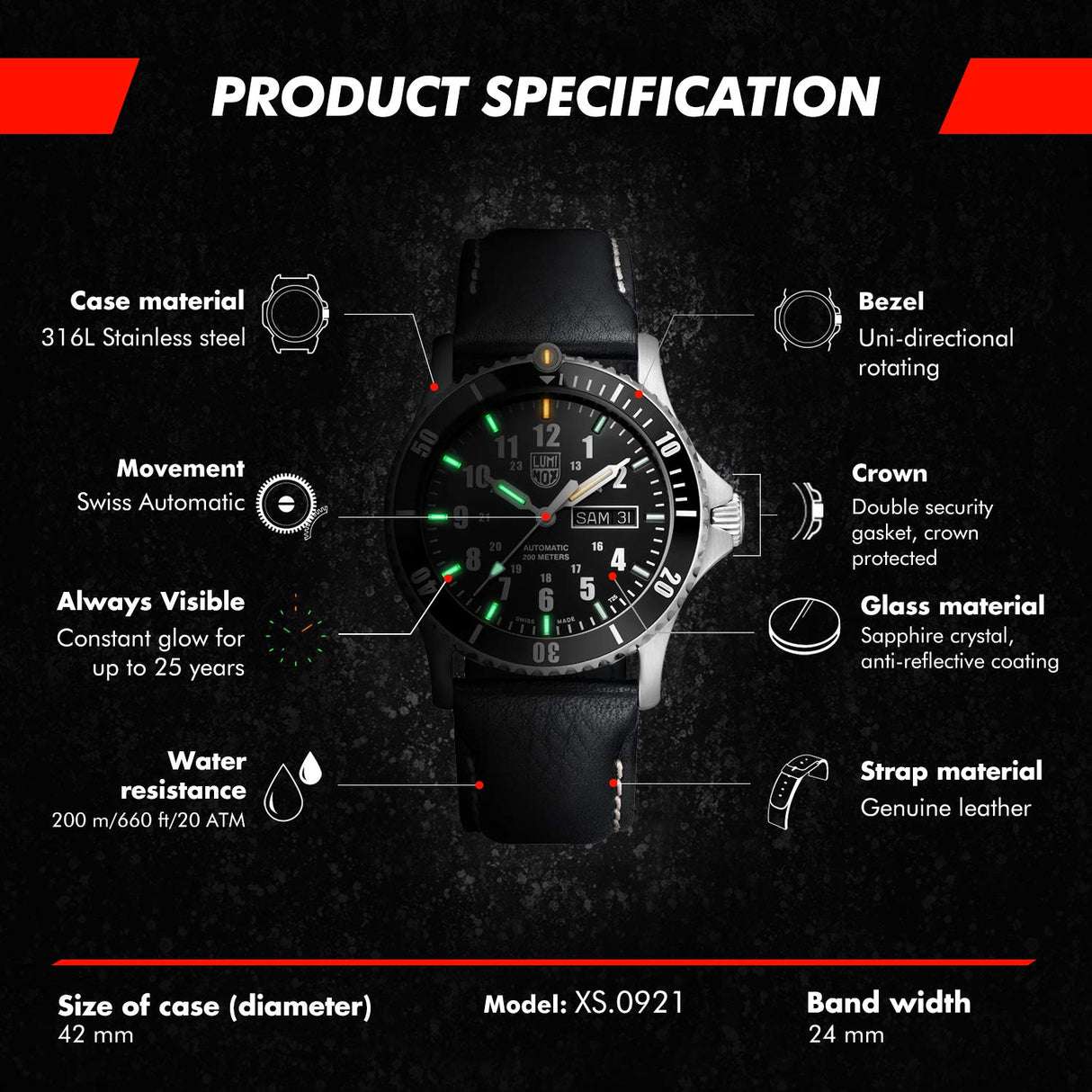 Luminox Reloj Analógico para Unisex Adulto de Automático con Correa en Cuero XS.0921