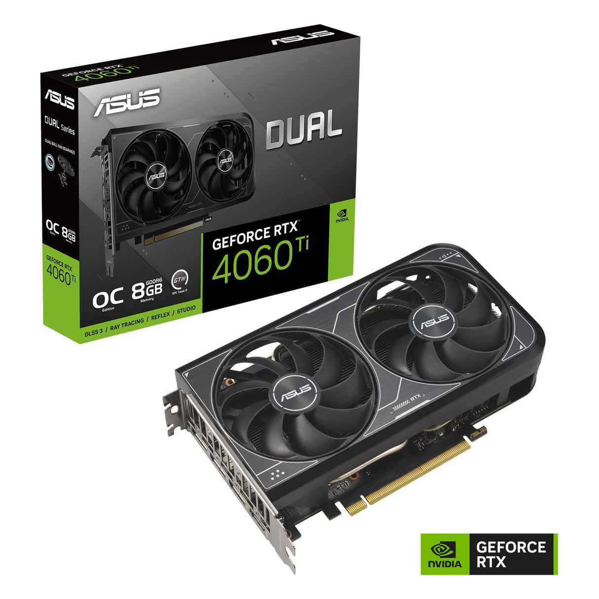 ASUS Dual GeForce RTX 4060 Ti V2 OC Edition 8GB GDDR6 (PCIe 4.0, 8GB GDDR6, DLSS 3, HDMI 2.1a, DisplayPort 1.4a, diseño de 2 ranuras, diseño de ventilador Axial-tech, tecnología 0dB).