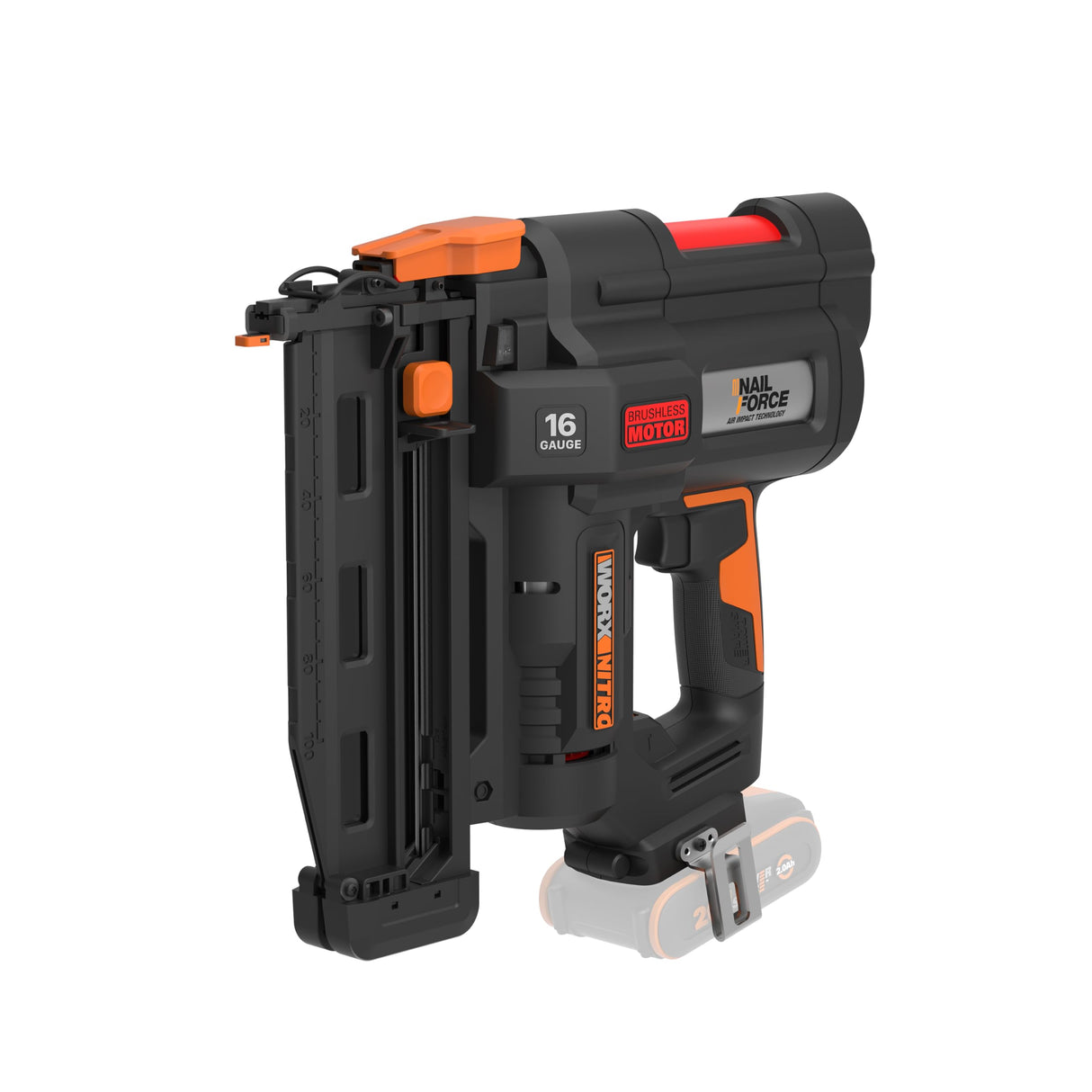 WORX WX841.9 Nitro 20V Clavadora sin cable de calibre 16 | clavadora inalámbrica| pistola de clavos alimentada por batería con liberación de atascos sin herramientas| PowerShare - Solo herramienta