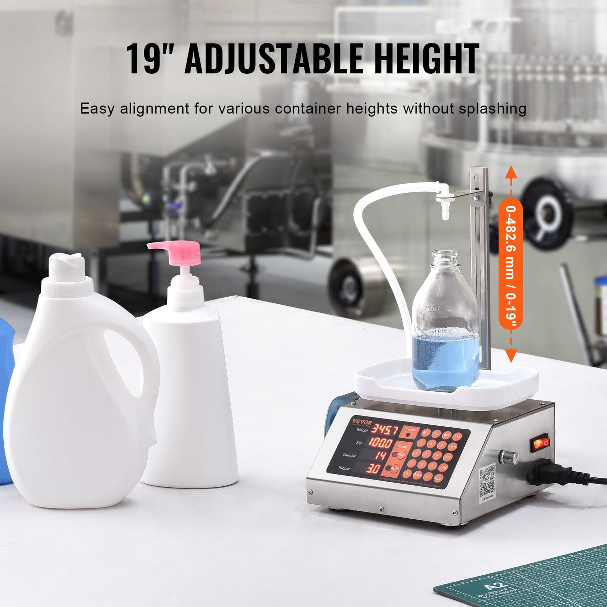 VEVOR Máquina Automática de Llenado de Líquidos Capacidad de Pesaje 5-300 g Llenadora de Botellas Bomba Peristáltica de Control Digital para Leche, Agua, Vino, Bebidas, Salsa de Soja, Boquilla Única