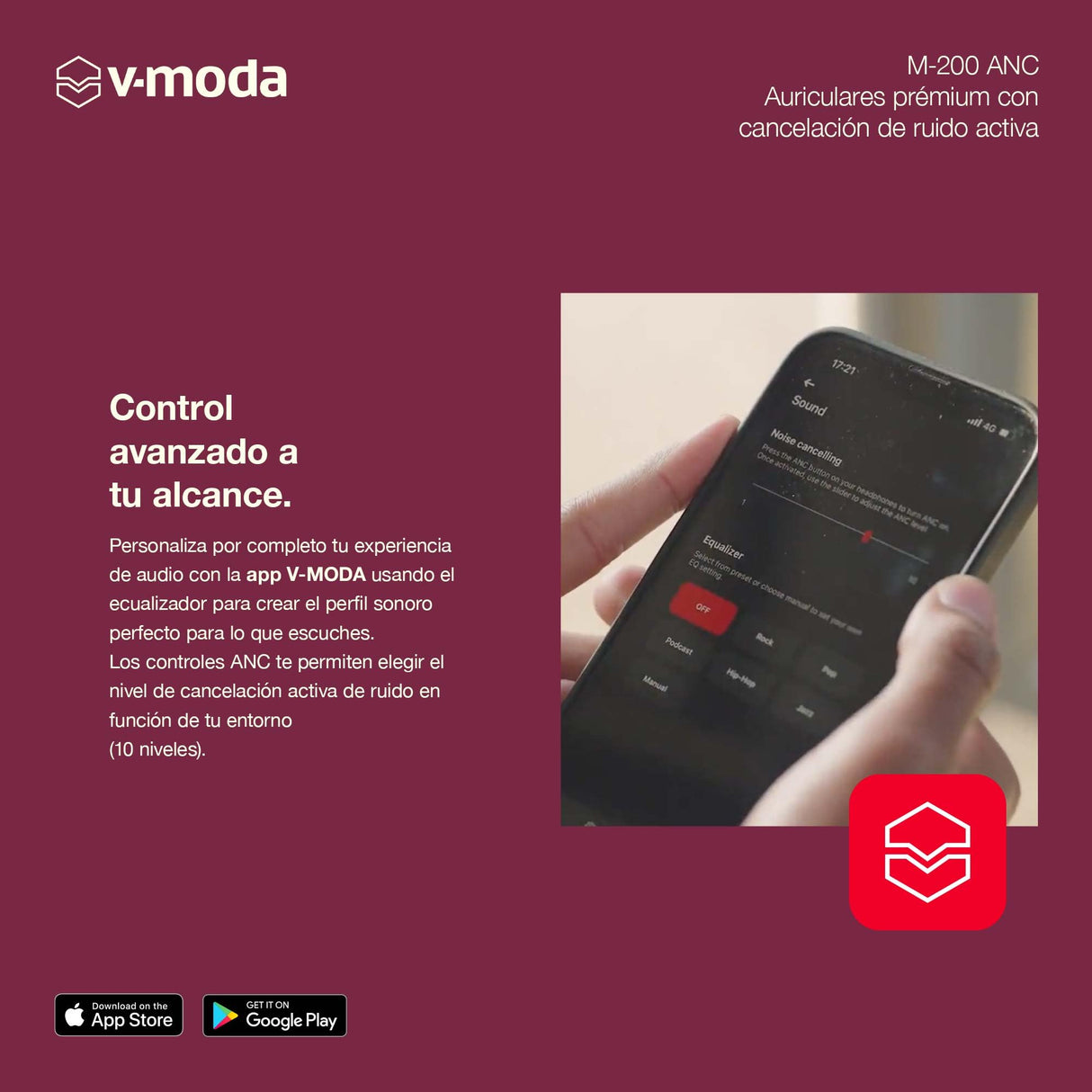 Auriculares con cancelación activa de ruido híbrida V-MODA M-200 ANC | Batería recargable con 20 horas de autonomía | Trasera cerrada | Flexibilidad inalámbrica | Compatible con Bluetooth 5.0