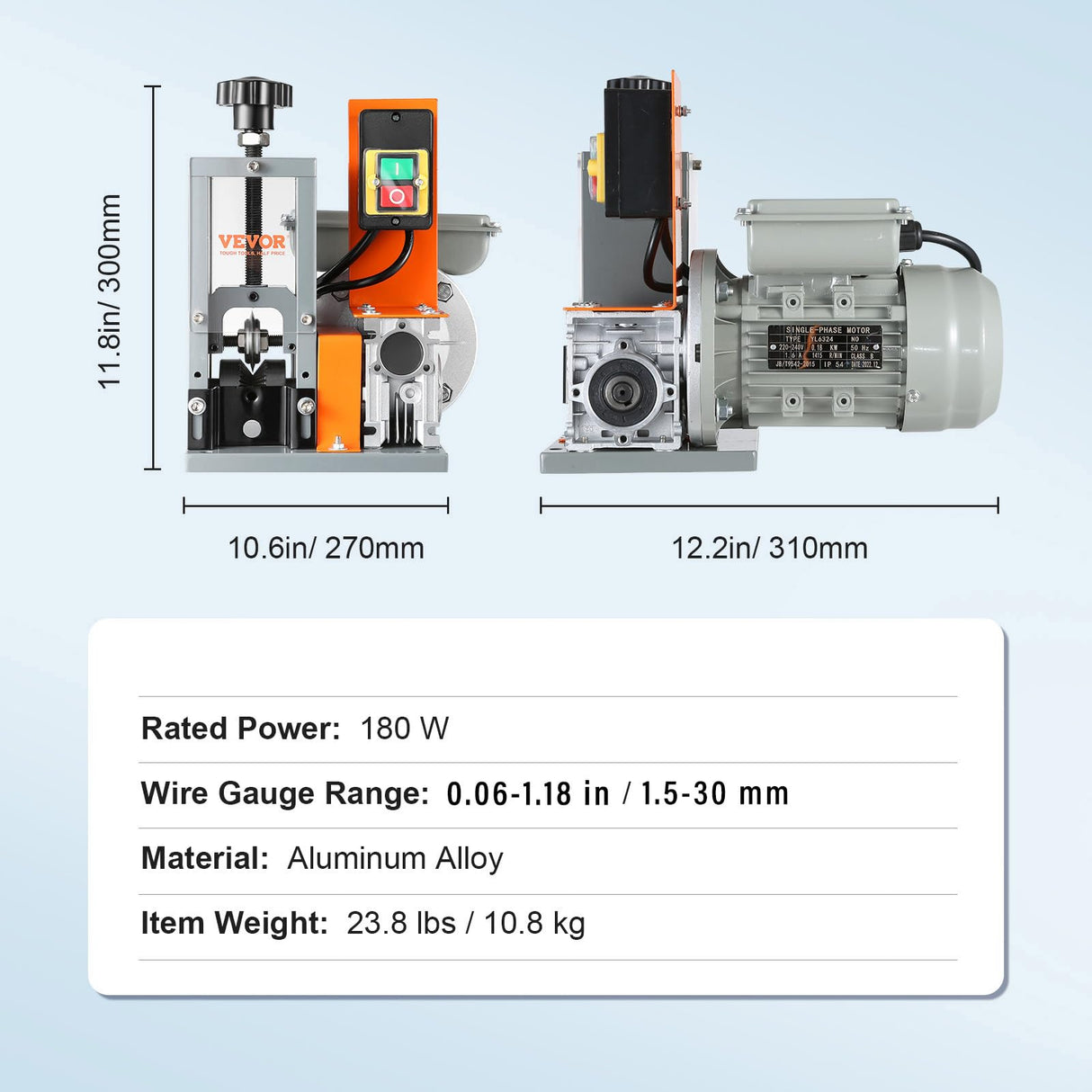 VEVOR Máquina de Pelacables para Reciclaje de Cobre 1,5-25 mm, Eléctrico de Cobre 18 m/min, Automático Motorizado 180 W, Referencia de Profundidad Visible